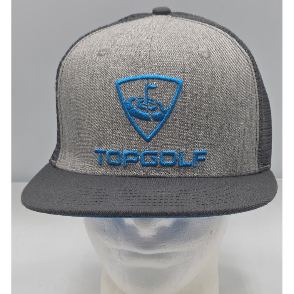 Topgolf Trucker Hat Grey Blue Snapback Mesh Flat Brim Cap‎ Golf